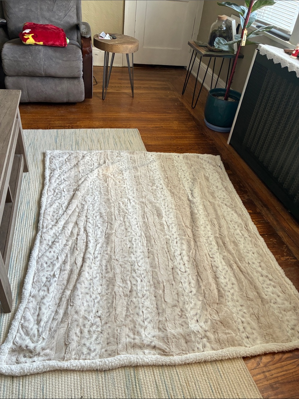 Plush Faux Fur Throw Blanket - Cream